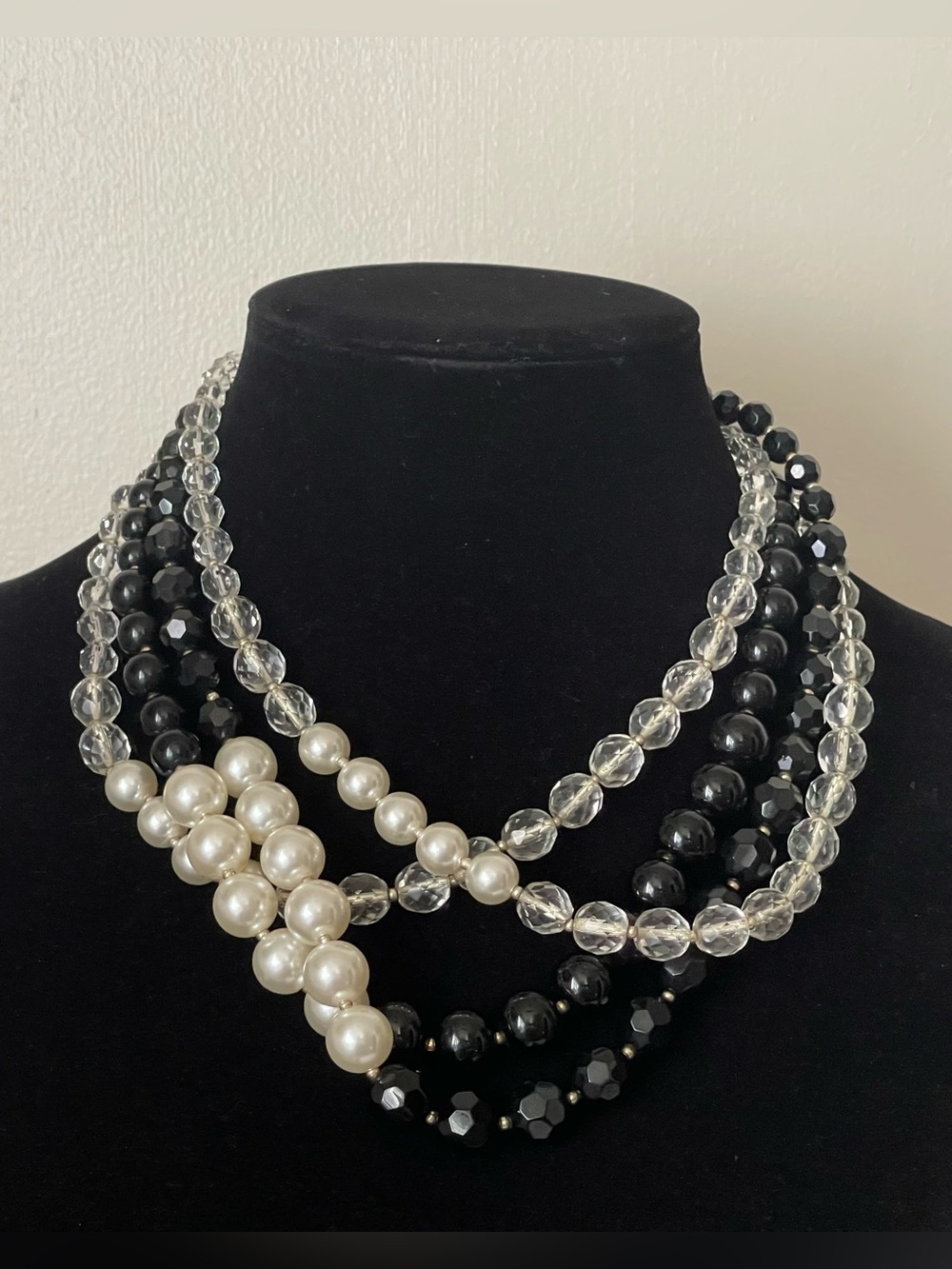 White House Black Market Black, Clear glass & Faux Pearl Multi-Strand Necklace
